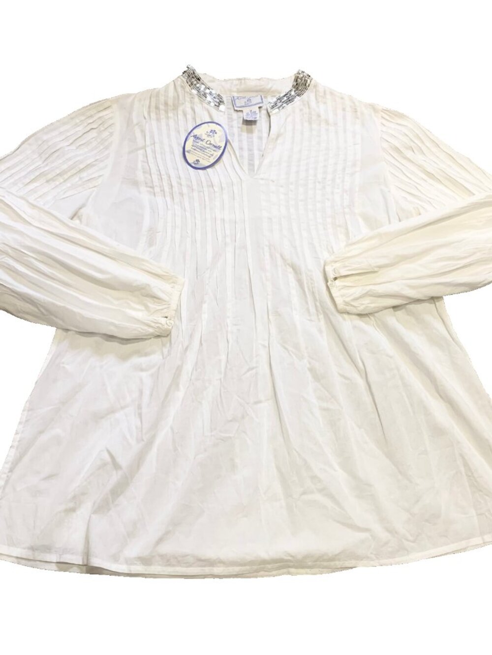 NWT April Cornell Dominique Blouse White Sequin Collar Cotton Y2K Vintage M